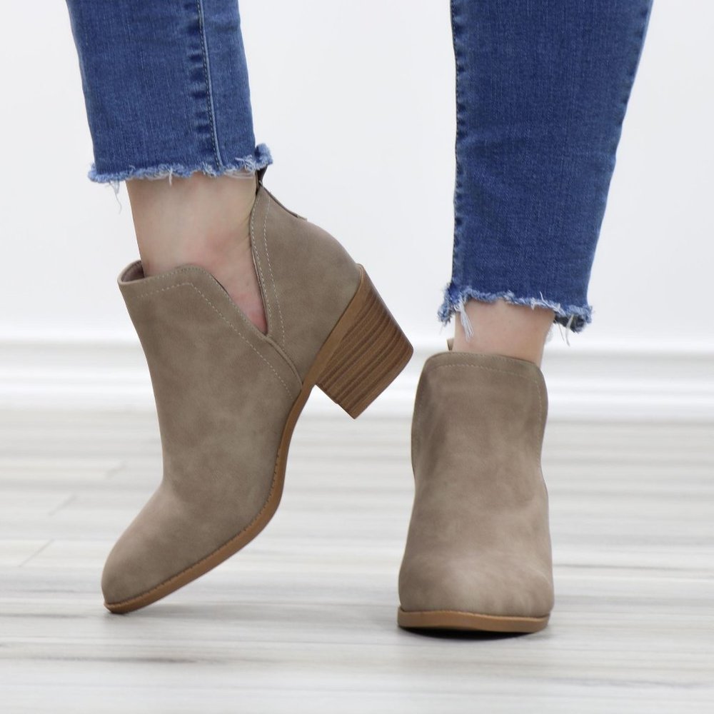 Khaki Pointy Toe Open Side Ankle Booties - Picture 13 of 15